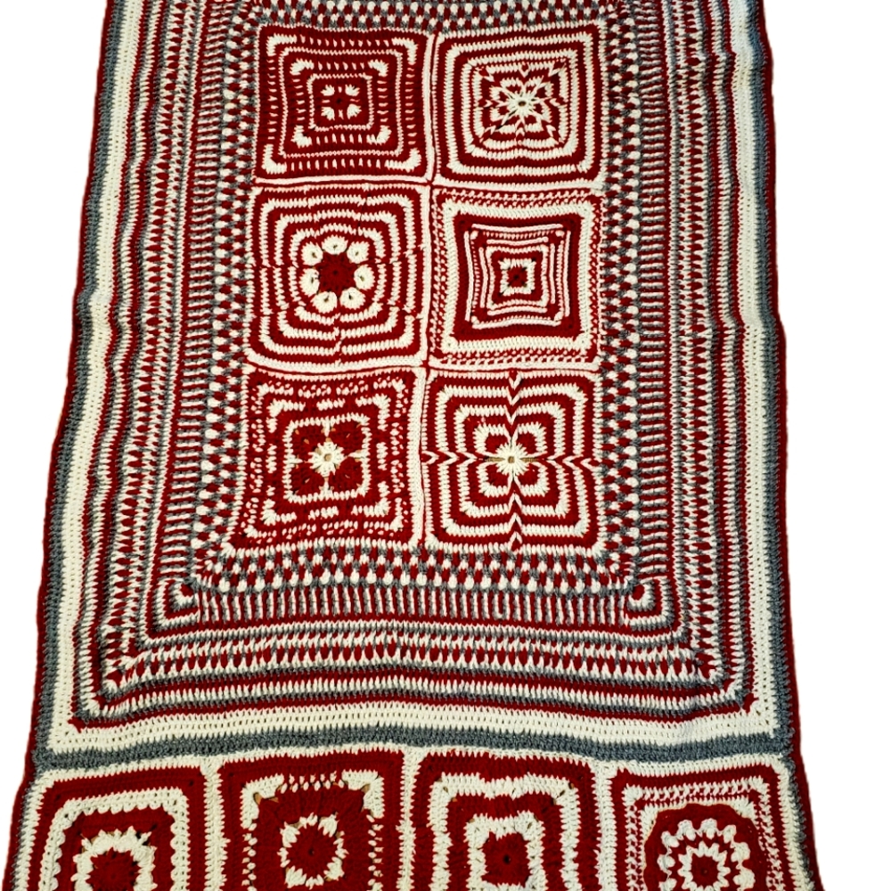 Vintage Quilt Afgan Throw Red Grey White68" × 44" in  New - Picture 3 of 14